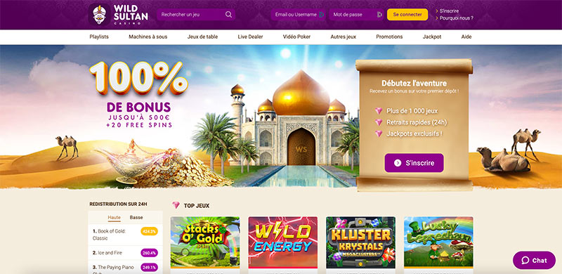 wild sultan page d'accueil